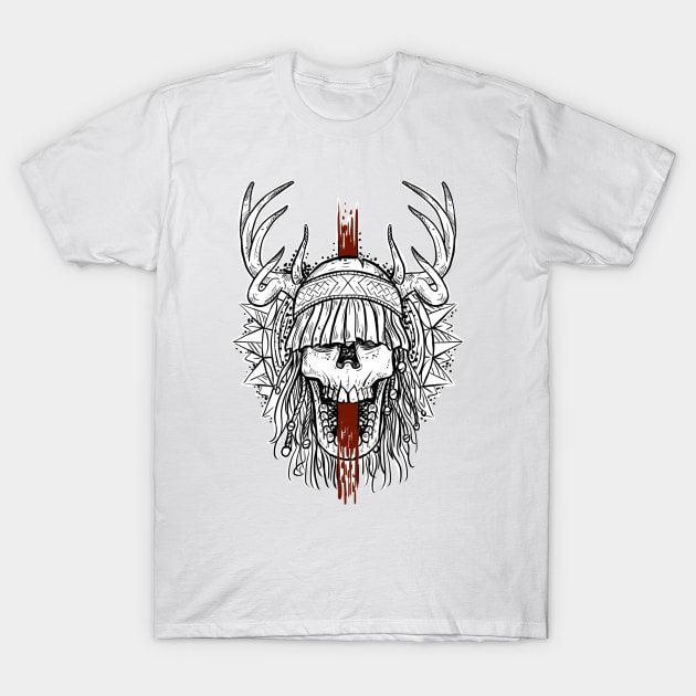 black tshirt Heilung shaman skull with white background T-Shirt by BlackForge